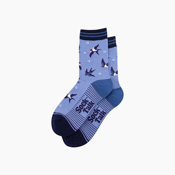 Blue Swallow Bird Bamboo Socks In Blue, 3 of 4