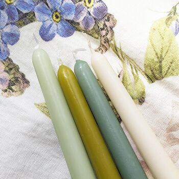 Eight Tapered Dinner Soft Greens Colour Mix Candles | Scandi Colours, 2 of 3