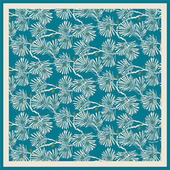 Japanese Vintage Pine Needles Teal And Ivory Silk Scarf, 6 of 6
