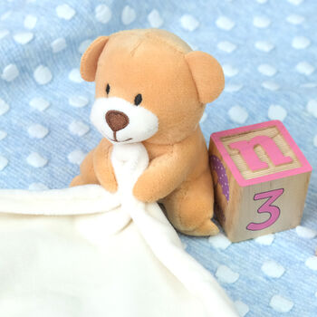 Personalised Ivory Baby Comforter With Teddy, 2 of 5
