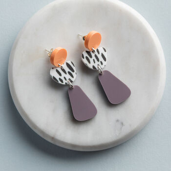 Sterling Silver Lavender Pebble Shaped Dalmatian Studs, 2 of 5