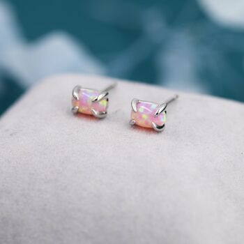 Pink Opal Oval Stud Earrings In Sterling Silver, 3 of 12