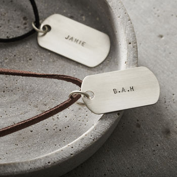 Personalised Men's Silver And Leather Dog Tag Necklace, 2 of 8