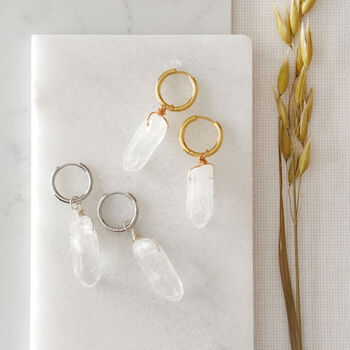 Quartz Crystal Hoop Earrings In Gold, 2 of 3