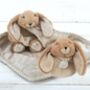 Brown Bunny Baby Toy Soother And Rattle Gift Set, thumbnail 1 of 4