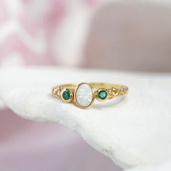 Emerald And White Opal Gold Ring, 5 of 9