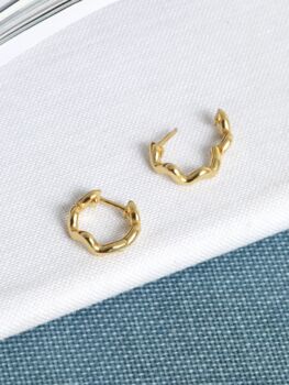 18 K Gold Plated Wave Huggie Hoop Earrings, 3 of 10
