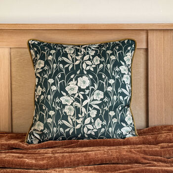 Luxury Velvet Cushion With Piping Spring Forest Green And Gold, 3 of 5