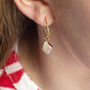 Gold Plated Rhombus Pearl Hoop Earrings, thumbnail 2 of 10
