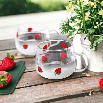 Set Of Two Strawberry Glass Coffee Mug, 5 of 6