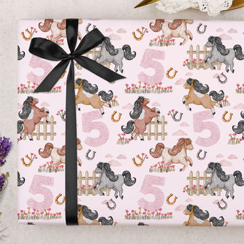 Three Sheets Of Children's 5th Birthday Horse Wrapping Paper, 2 of 2