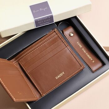 Personalised Men's Leather Wallet And Keyring Gift Set In Tan, 2 of 4