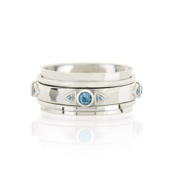 Trikona Peace Swiss Blue Topaz Silver Spinning Ring, 2 of 4