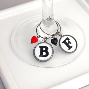 Two Monochrome Initial Wine Glass Charms, 2 of 5
