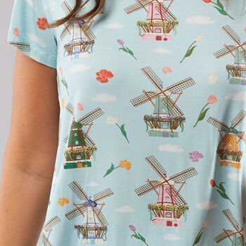 Windmill Print Short Sleeve Lounge Bamboo Pyjama Set, 2 of 7