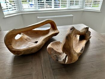 Huge Heavy 50–60cm Teak Wood Trug Bowl 5kg Fruit And Flower Holder, 10 of 12