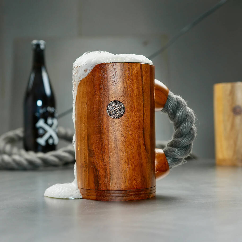 Dusk Wood Rope Handle Beer Tankard And Coffee Mug, 1 of 7
