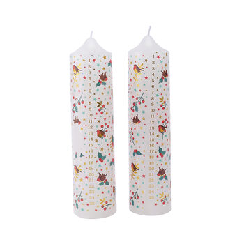 Pack Of Two Robin Design Pillar Advent Candles, 4 of 5