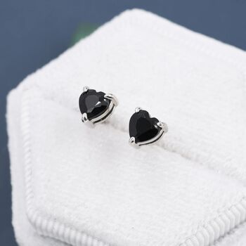 Genuine Black Onyx Crystal Heart Stud Earrings, 5 of 8