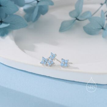 Asymmetric Blue Hydrangea Flower Cz Stud Earrings, 6 of 12