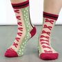 Sheer Pop Socks Ankle Highs Polka Dot Bows Green Red, thumbnail 1 of 3