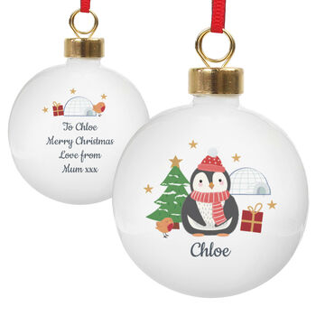 Personalised First Christmas Bauble Penguin Xmas Tree Ornament, 4 of 5