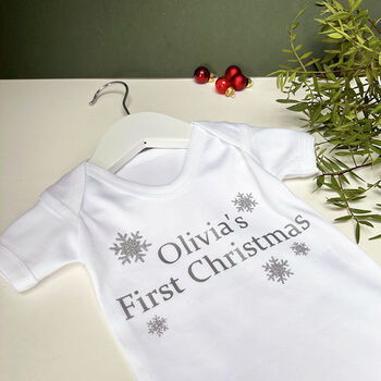 Personalised First Christmas Snowflake Baby Grow / Top, 4 of 8