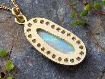 Opal Necklace With Diamonds In 18ct Yellow Gold, 4 of 6