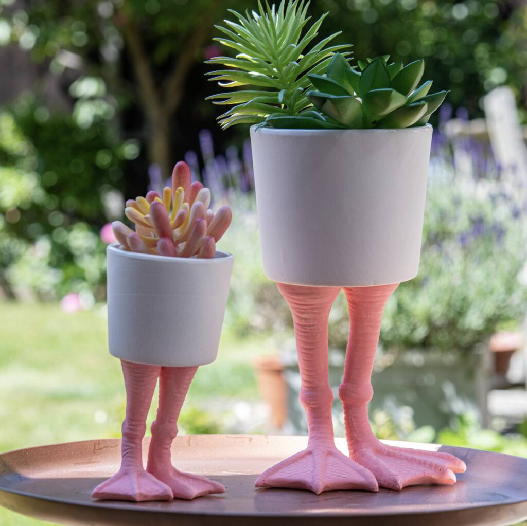 Ceramic Flamingo Feet Planter, 1 of 5