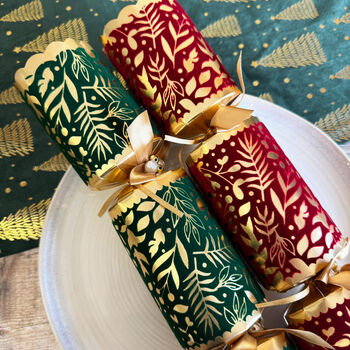 Elegant Green And Red Christmas Crackers Set Of Six, 2 of 6