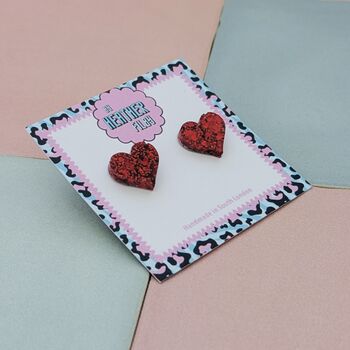 Love Heart Glitter Resin Stud Earrings Pink, Hot Pink, Red, Gold And Silver, 2 of 12