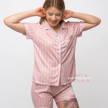 Pink Stripe Soft Cotton Night Suit Shorts Pyjama Set, 5 of 7
