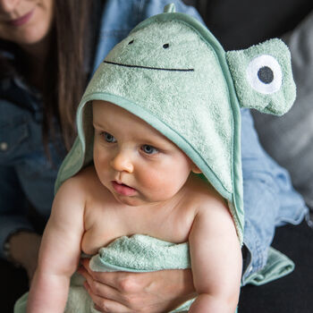 Personalised Baby Frog Hooded Cotton Towel, 5 of 11