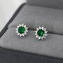 Sterling Silver Emerald Flower Stud Earrings, thumbnail 1 of 11