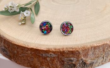 Rainbow Pressed Flower Stud Earrings, 4 of 4