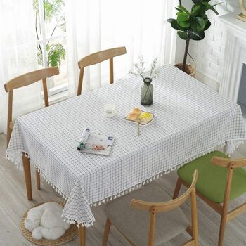 White Plaid Cotton Linen Square Table Cloth, 2 of 7