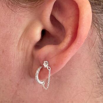 Hoop And Stud Chain Earrings Sterling Silver, 2 of 3