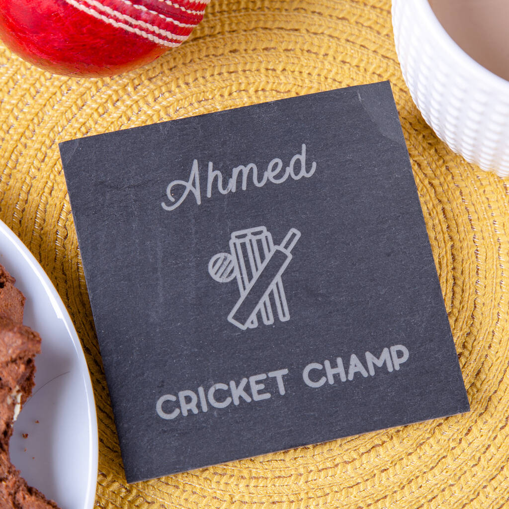 Personalised Cricket Champ Slate Coaster, 1 of 4