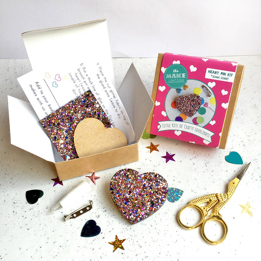 glitter heart badge making kit by the make arcade