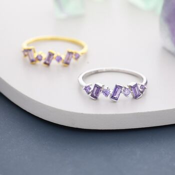 Lilac Purple Amethyst Baguette Cz Cluster Ring, 2 of 11