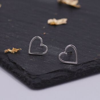 Sterling Silver Open Heart Stud Earrings, 3 of 11
