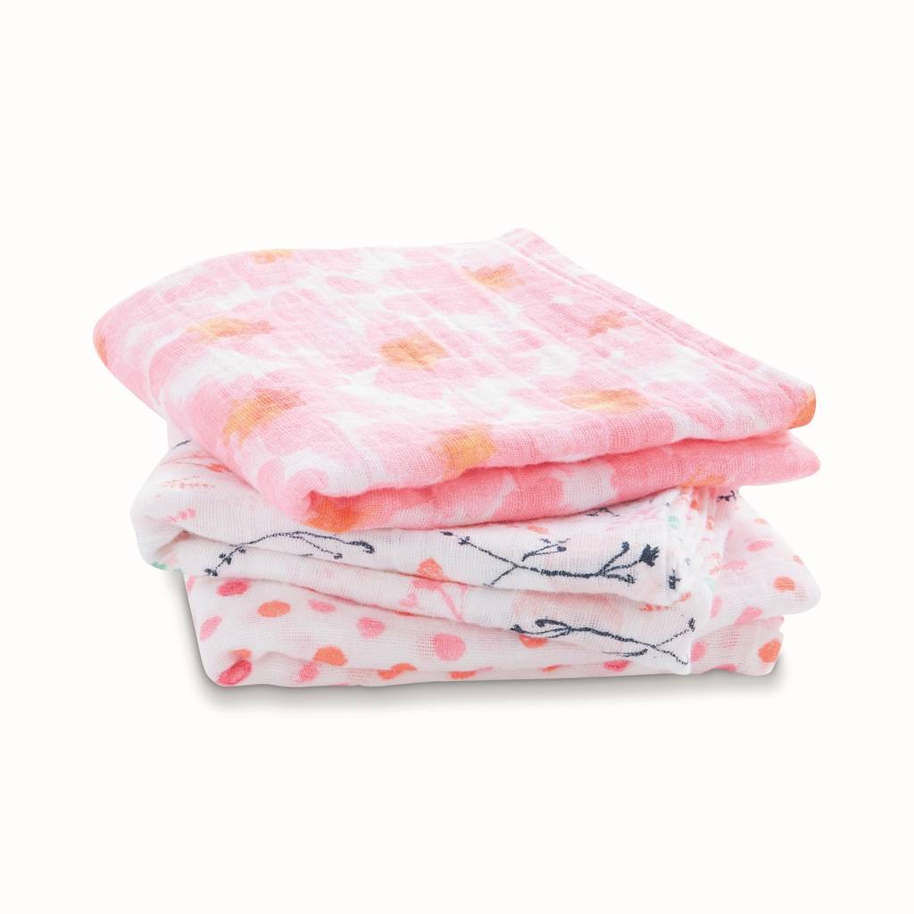 personalised three baby muslin squares in five designs by that's mine