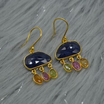 Blue Sapphire Tourmaline Silver Earrings, 3 of 7