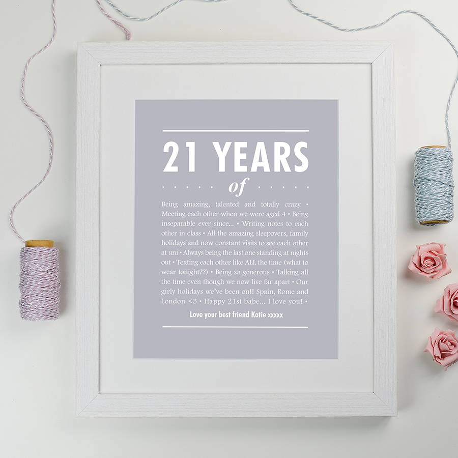 Personalised 21st Birthday Print By Elephant Grey Artwork In Mouse Grey A White Frame