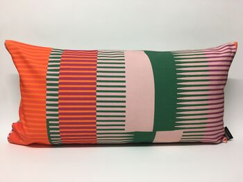 Combed Stripe Cushion, Vermillion, Green + Blush, 3 of 5