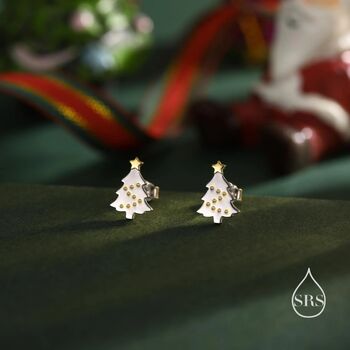 Sterling Silver Extra Tiny Christmas Tree Stud Earrings, 4 of 11