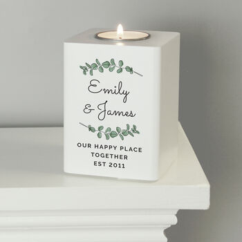Personalised Botanical White Wooden Tea Light Holder, 2 of 4