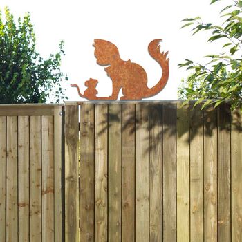 Metal Rusty Cat And Mouse Fence Topper Decoration, 10 of 10
