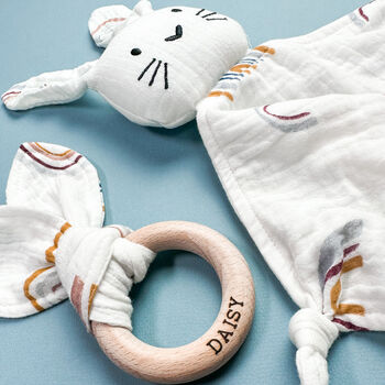 Rainbow Bunny Muslin New Baby Gift Set In Keepsake Box, 3 of 8