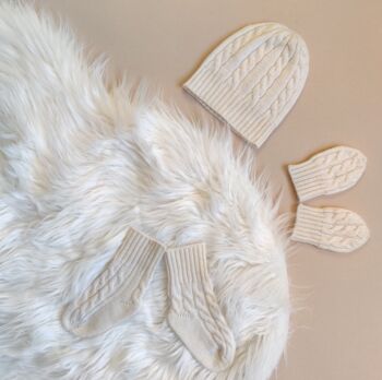 Cashmere Blend Baby Hat Mittens Socks Gift Set, 3 of 7